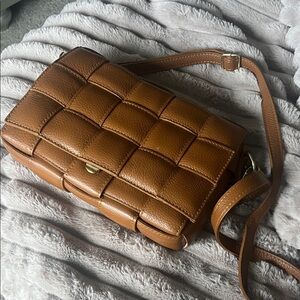 Brown Woven Leather Crossbody Bag
